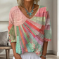 🎨✨ Dámská Retro Halenka s V-Výstřihem – Umělecký Plátěný Vzor, Boho Styl, S–2XL 🌈