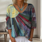 🎨✨ Dámská Retro Halenka s V-Výstřihem – Umělecký Plátěný Vzor, Boho Styl, S–2XL 🌈
