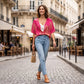✨👚Dámské top s výstřihem do V, boho vzorem a rukávy ve tvaru netopýřího křídla