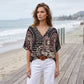 ✨👚Dámské top s výstřihem do V, boho vzorem a rukávy ve tvaru netopýřího křídla