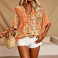 ✨👚Dámské top s výstřihem do V, boho vzorem a rukávy ve tvaru netopýřího křídla