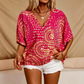 ✨👚Dámské top s výstřihem do V, boho vzorem a rukávy ve tvaru netopýřího křídla
