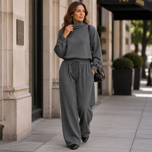 🍂Dámský ležérní dvoudílný set s kalhotami – elegantní dvoudílný outfit se širokými nohavicemi pro útulný každodenní styl🤍