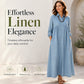 👗✨ Lněné košilové maxi šaty s límcem typu revers, knoflíky vpředu, střih do tvaru A s plisami — 6 barev, velikosti S–3XL — elegantní, vzdušné, univerzální 👗
