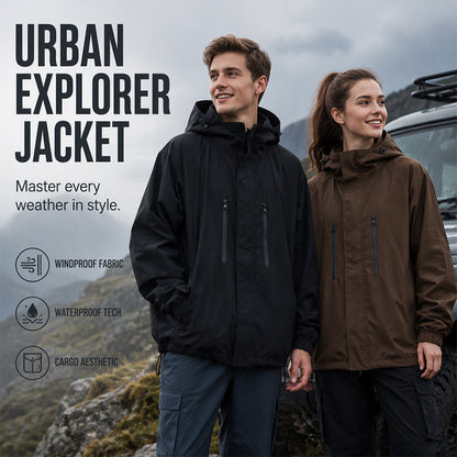 🔥2026 NOVÝ HORKÝ PRODEJ - UŠETŘETE 49%💕☔🌧️Unisex voděodolná větruodolná cargo bunda s kapucí🧥Outdoorový streetwear kabát