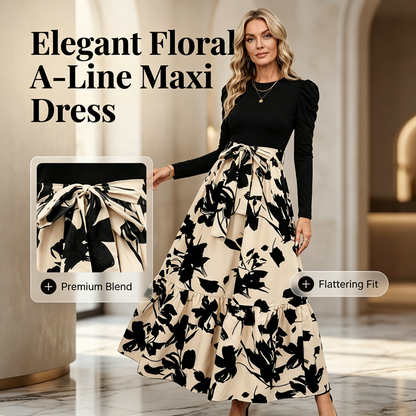 👗✨Dámské květované šaty do A-linky s dlouhým rukávem