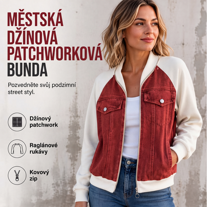 Dámská džínová bunda s patchworkem