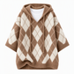 🧶 Útulný retro styl | Dámský oversized pletený svetr s kapucí a kosočtvercovým vzorem a bočními rozparky