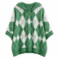 🧶 Útulný retro styl | Dámský oversized pletený svetr s kapucí a kosočtvercovým vzorem a bočními rozparky