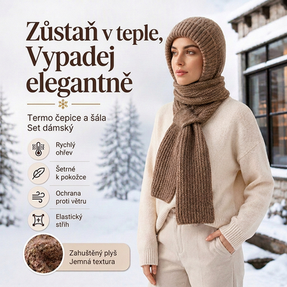 Dámská integrovaná plush pletená šála s kapucí
