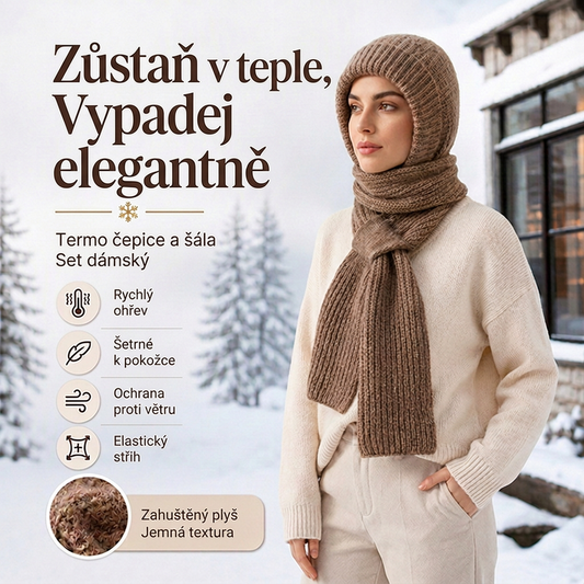 Dámská integrovaná plush pletená šála s kapucí