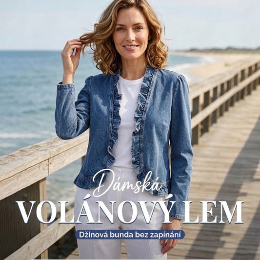 🧥 ČASOVĚ OMEZENÁ NABÍDKA – SLEVA 49 %! ✨ Dámská džínová bunda – vpředu rozepínací, s volánky, lehká, klasický vzhled ✨